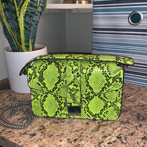 neon green snakeskin purse